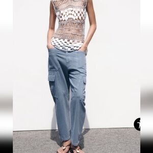 Zara Light Blue Relaxed Cargo Pants Size 4